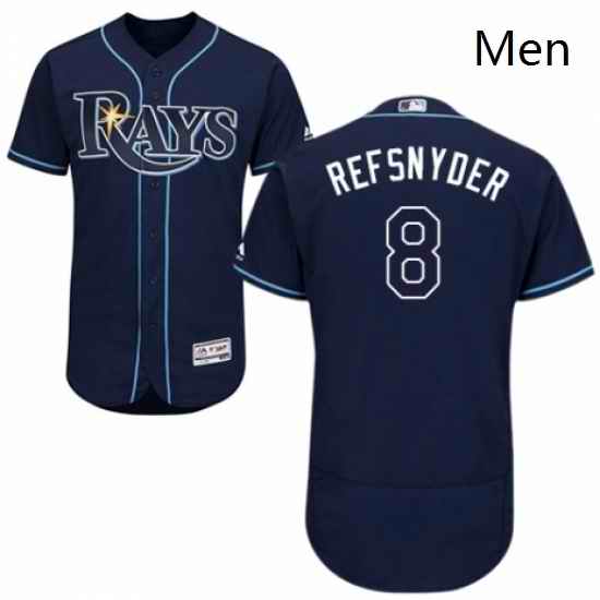 Mens Majestic Tampa Bay Rays 8 Rob Refsnyder Navy Blue Alternate Flex Base Authentic Collection MLB Jersey